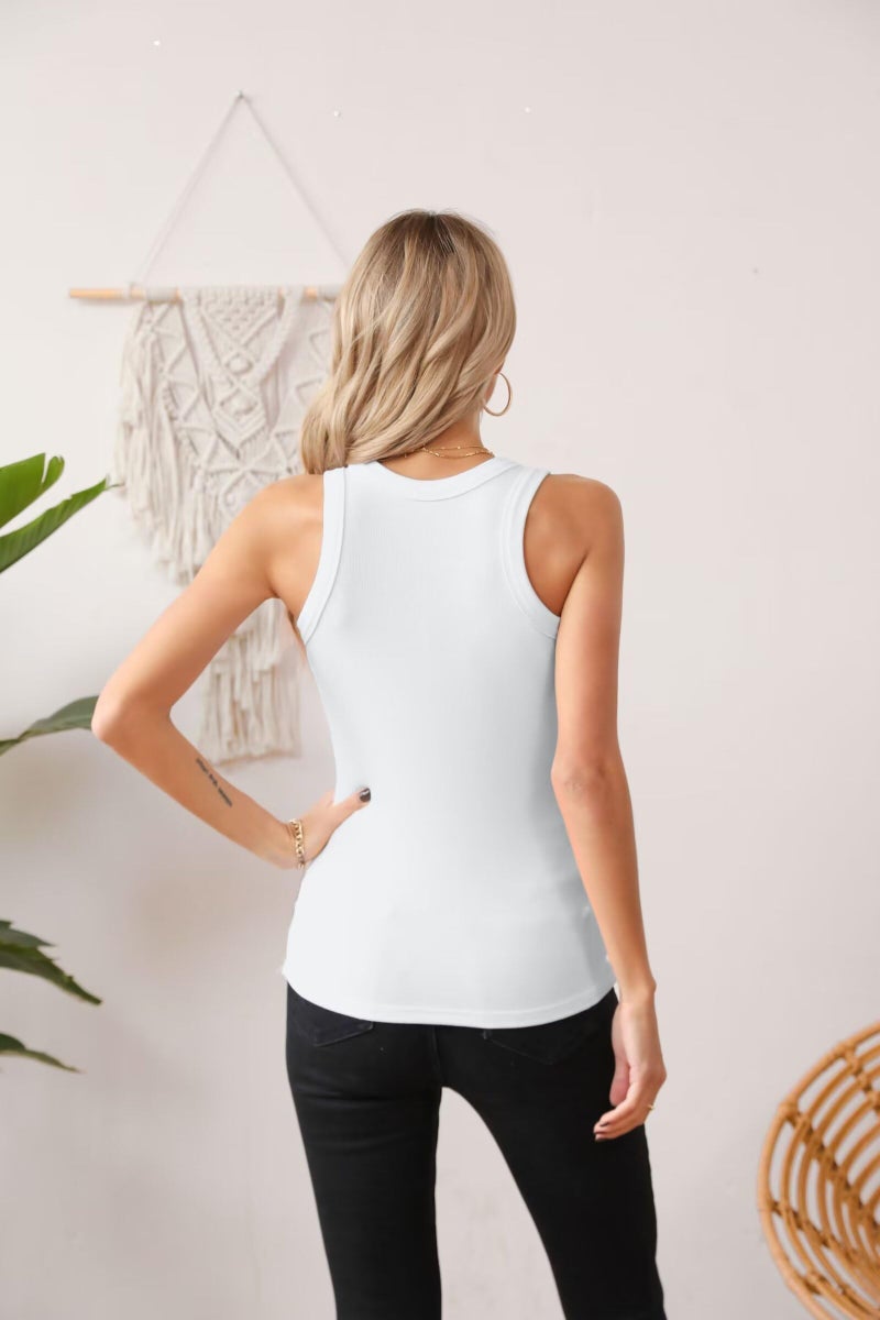 VICHYIE Summer Sleeveless Basic Tank Tops for Women Cami Top Shirt Ribbed Racerback Blouses White Small - Image 4
